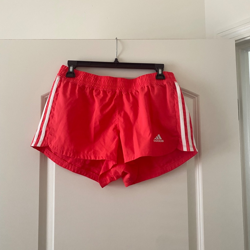 Adidas-Coral Red Athletic Shorts